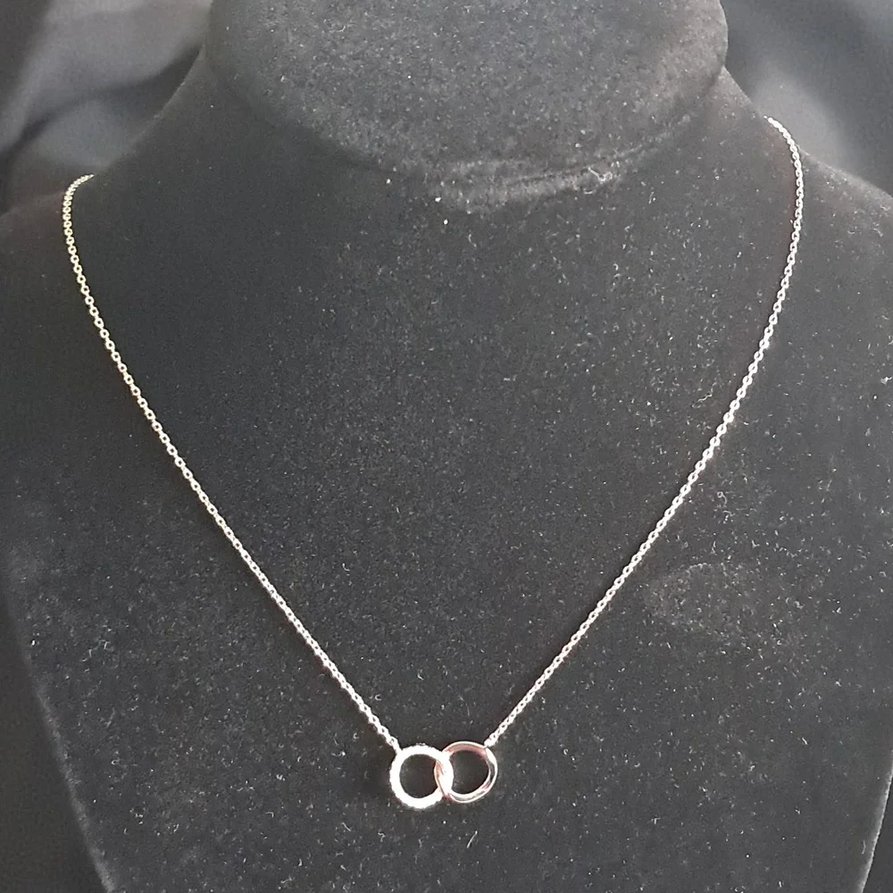Sterling Silver Double Halo/Circle‎ Cubic Zirconia Necklace